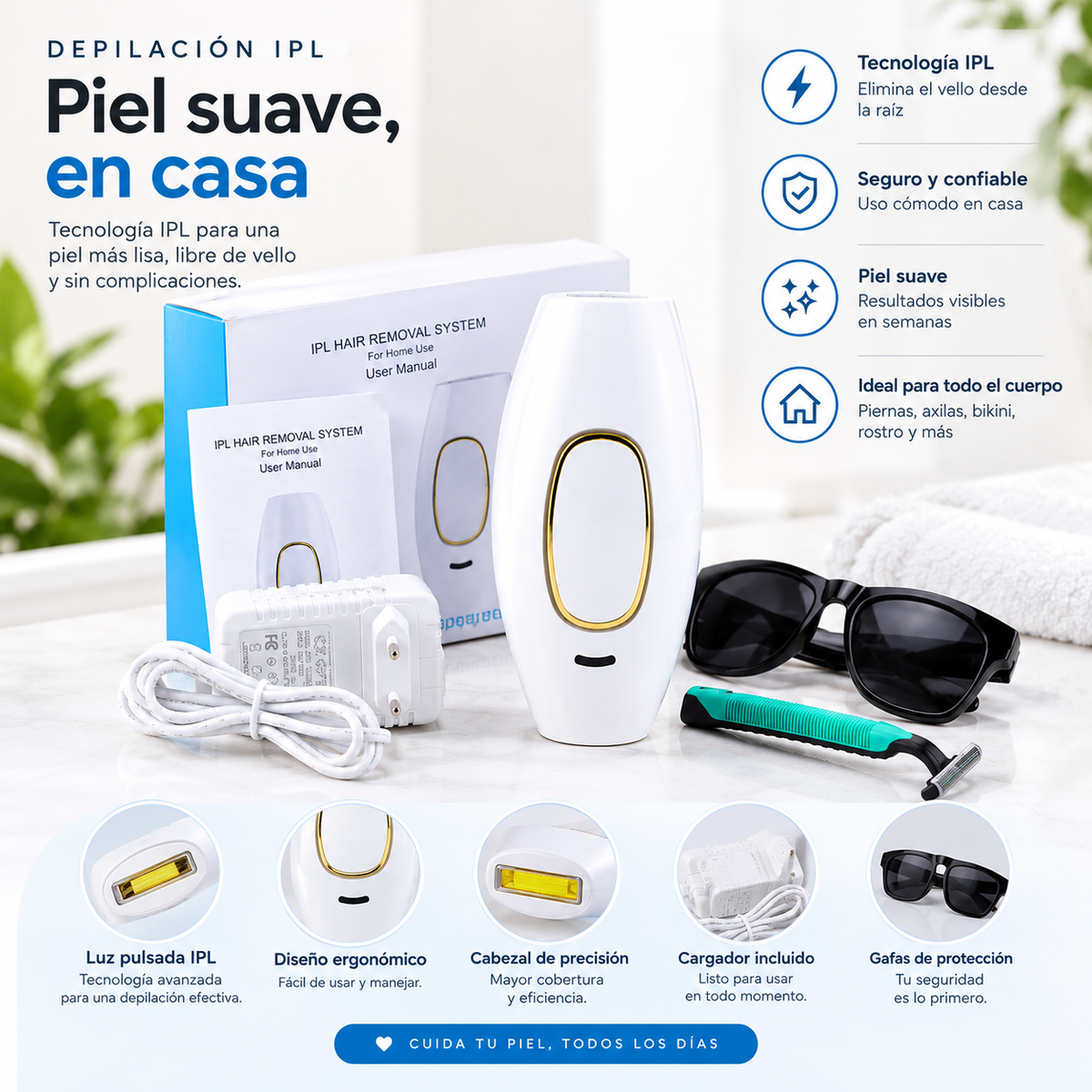 Depiladora Láser IPL Kit Completo — Eliminación de Vello en Casa